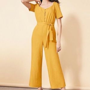 Ann Taylor Yellow Linen Jumpsuit